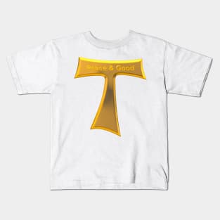 Franciscan Tau Cross Peace And Good Gold on Gold Metallic Kids T-Shirt